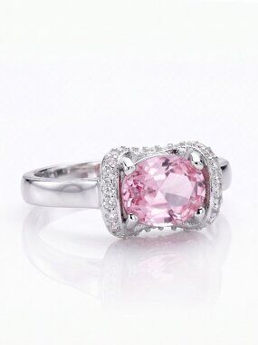 Oval Pink Gemstone Ring, 925 Sterling Silver Charmed Aroma